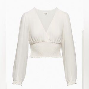 Aritzia Wilfred Wistful Smocked V-neck Blouse